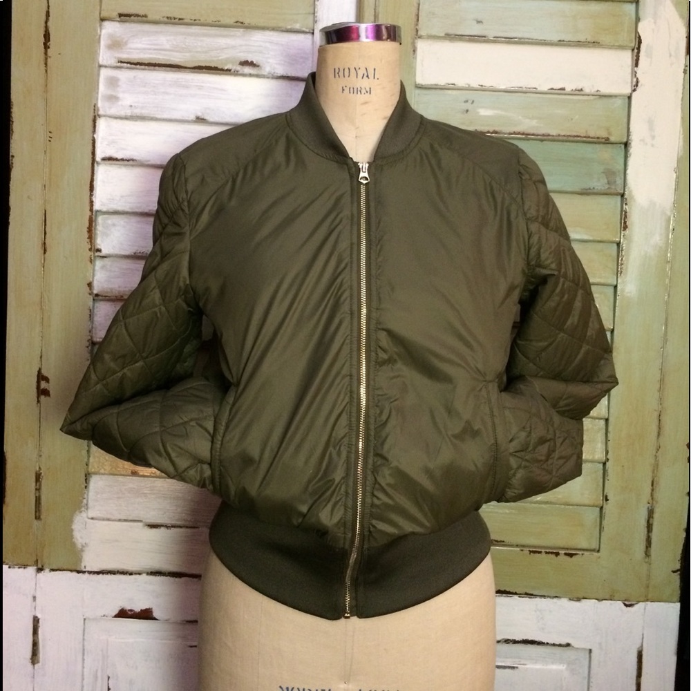 Olive green puffy bomber jacket